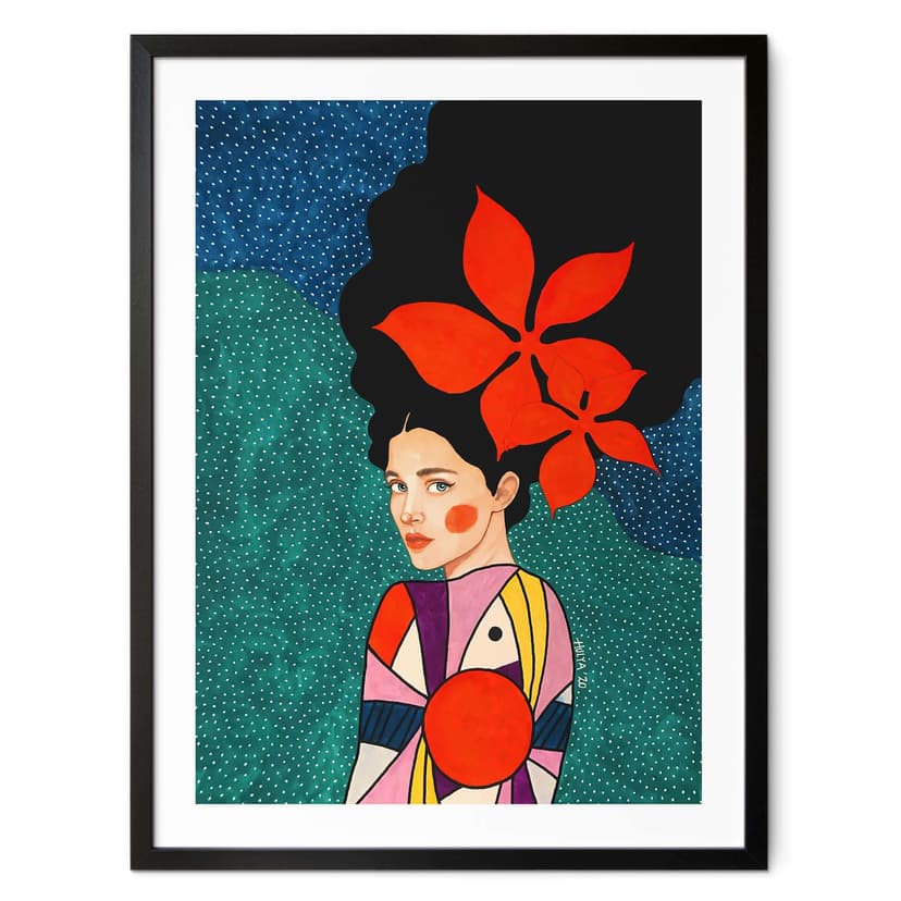 Poster kvinna med röda blommor i håret - Hülya