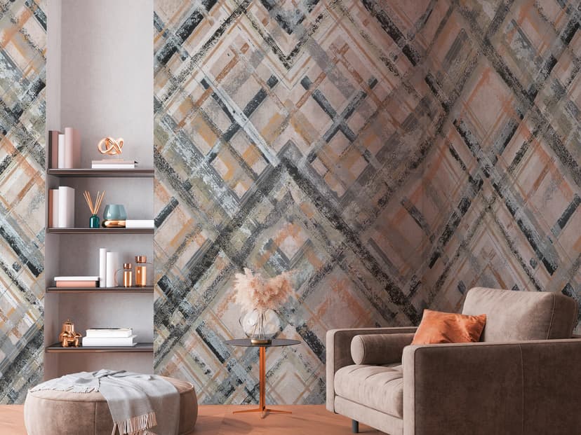 Rutig fototapet grå beige - non-woven fototapet rutig konst Livingwalls - matt och slät