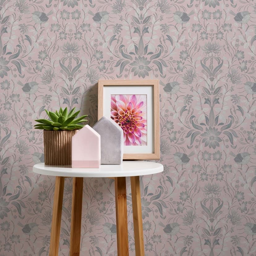 Blommor rosa grå - non-woven tapet lantgård A.S. Création - matt och lätt strukturerad