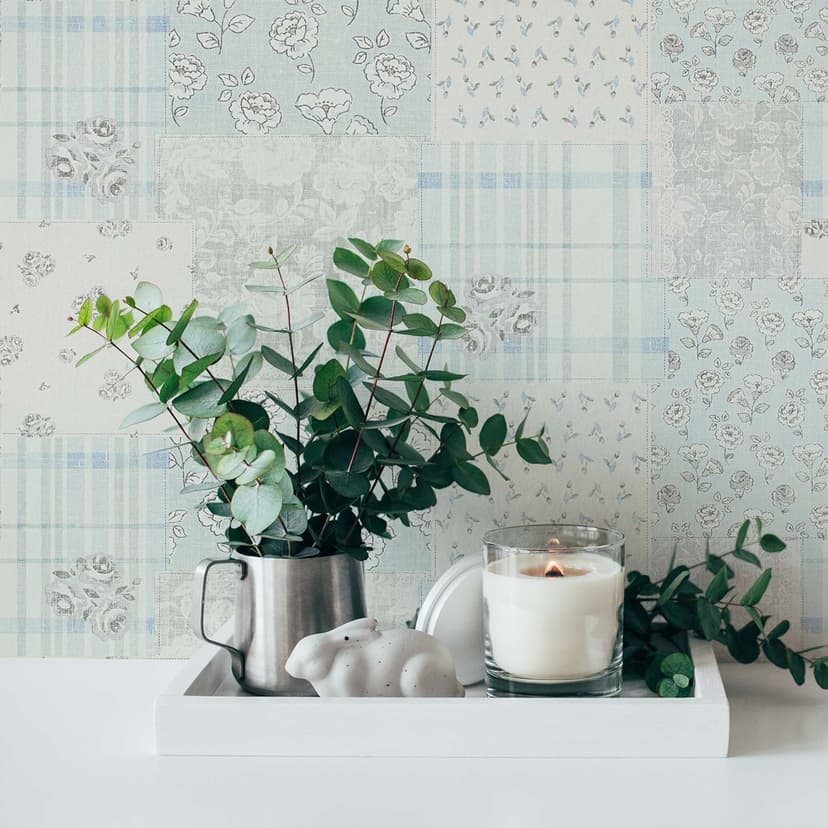 Blommig tapet blågrå - non-woven tapet lantgård A.S. Création - matt och lätt strukturerad