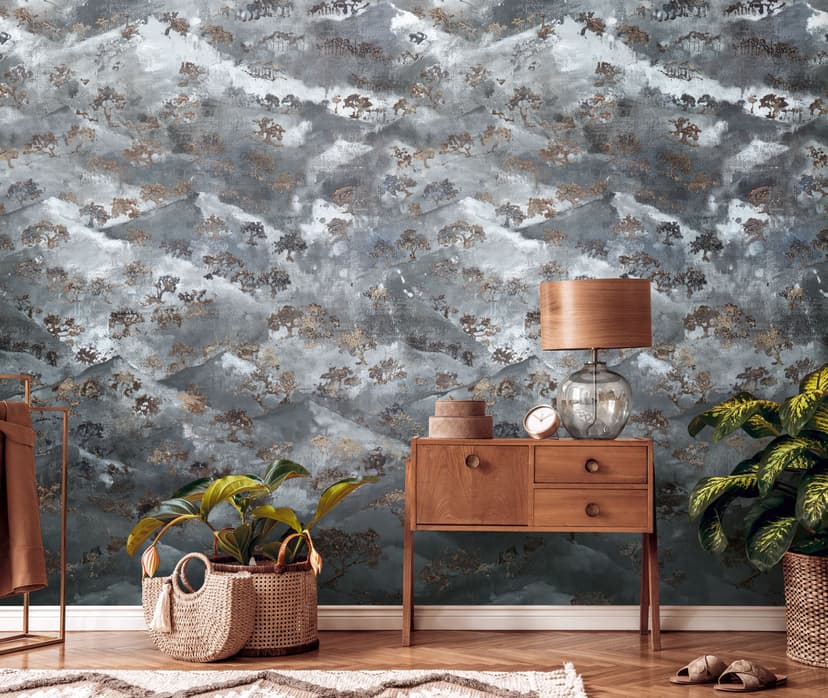 Abstrakt blågrå - non-woven Fototapet konst Livingwalls - matt och slät