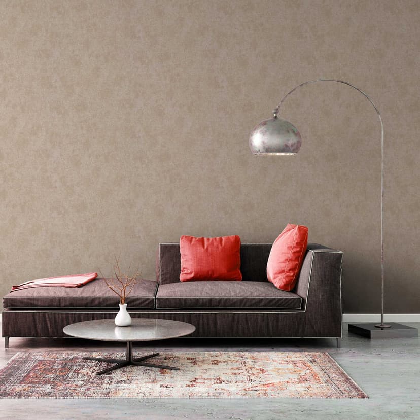 Non-woven tapet beige cream - metallisk tapet i gipsutseende - industriell stil för vardagsrum