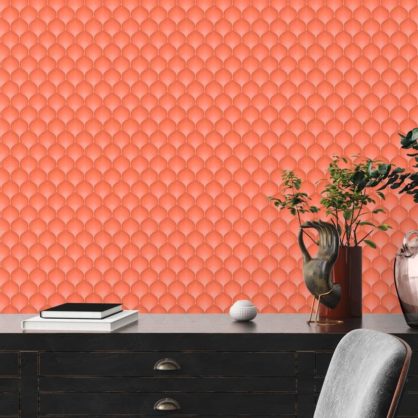 Abstrakt vintage tapet röd orange - retro non-woven tapet grafik - mönster tapet