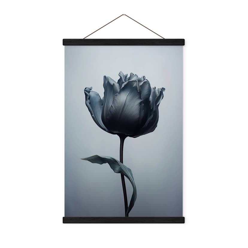 Textil poster med tulpan i sammet i svart - Paksoylu
