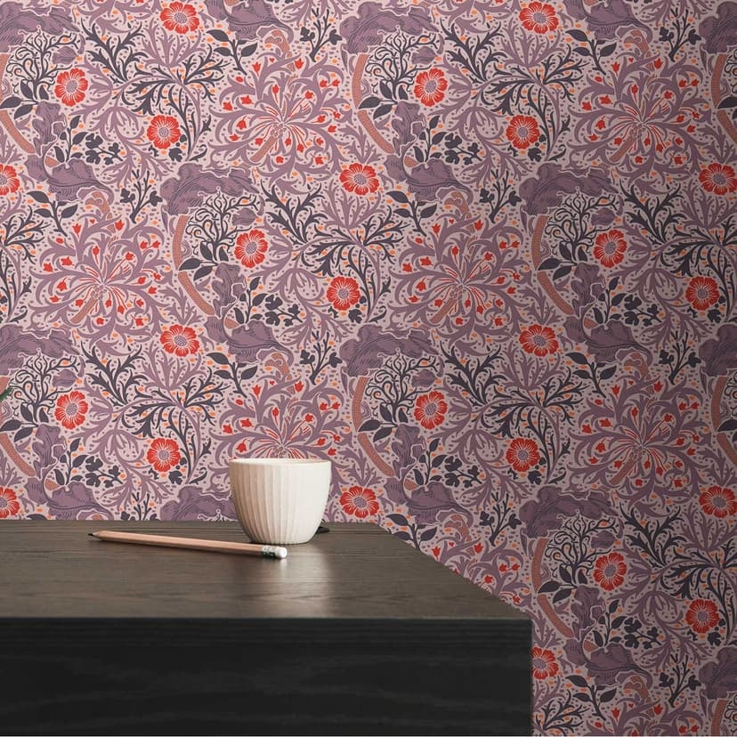 Tapet med blomrankor och blommor lila röd - non-woven blommig tapet