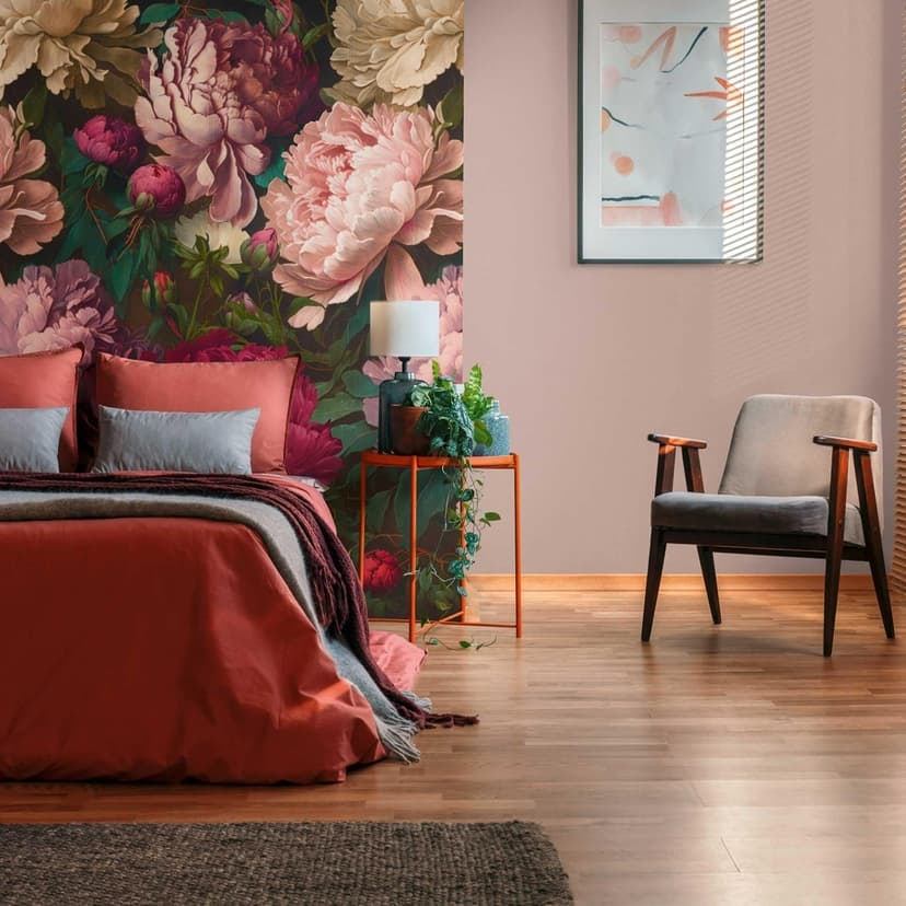 Fototapet blommor mörkröd rosa - non-woven tapet för sovrum - romantisk design