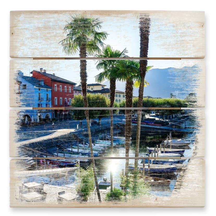 Trätavla hamn vid Lago Maggiore - 40x41,5 cm