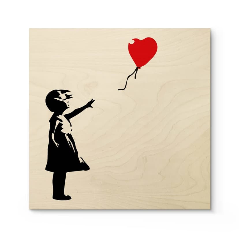 Banksy Träposter - Flickan med den röda ballongen - Fyrkant