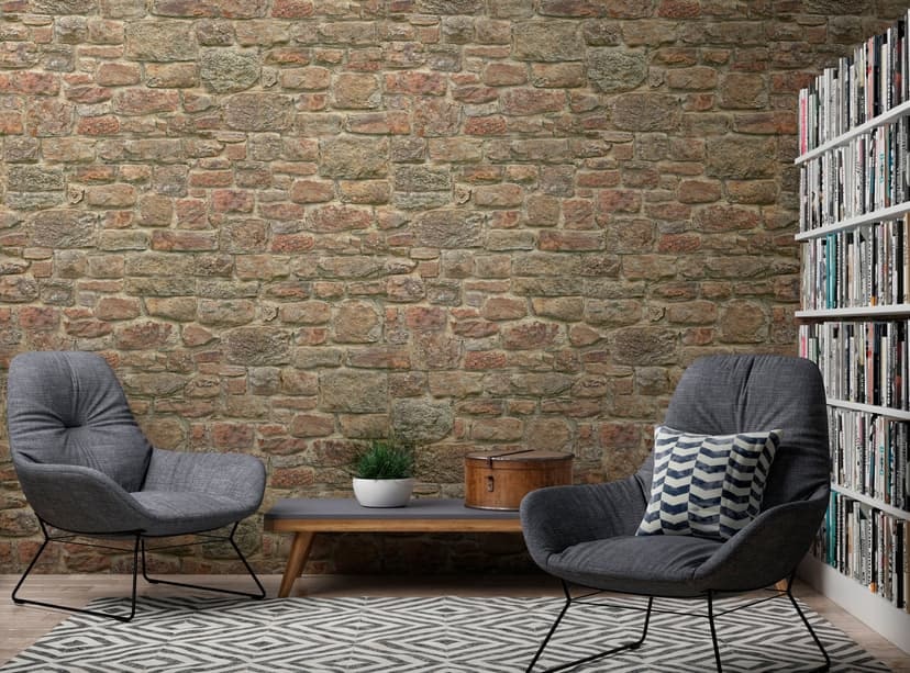 Fototapet i stenvägg orange röd - non-woven tapet Industrial Livingwalls - matt och slät