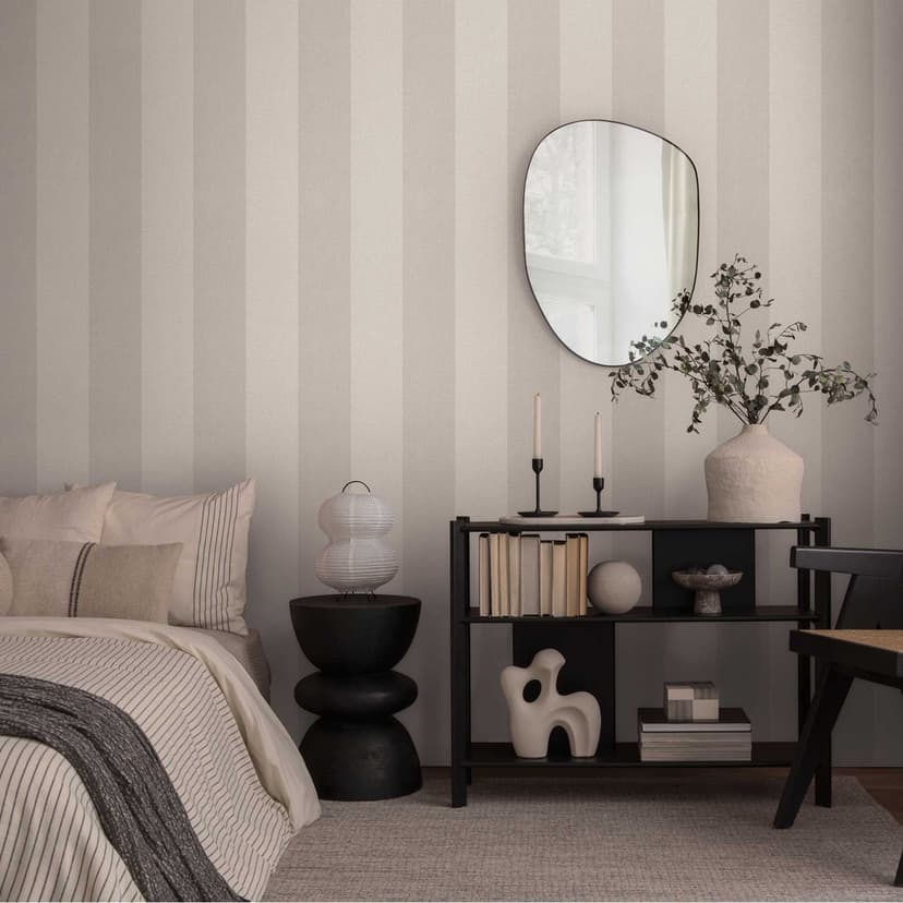 Randig tapet taupe grädde vit - Icke-vävd tapet med struktur elegant & modern
