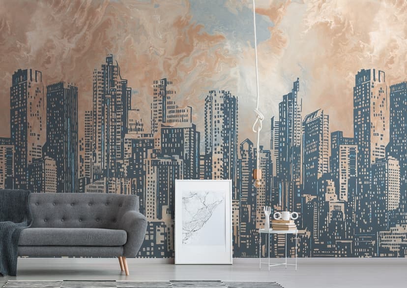 Skyline orange grå - non woven Fototapet arkitektur Livingwalls - matt och slät