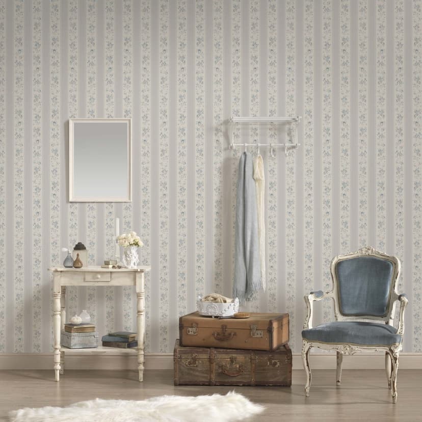Blommig gråvit - non-woven tapet lantgård A.S. Création - matt och lätt strukturerad