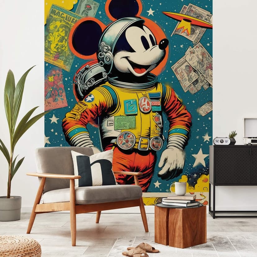 Fototapet för Treechild - Musse som astronaut i retrostil