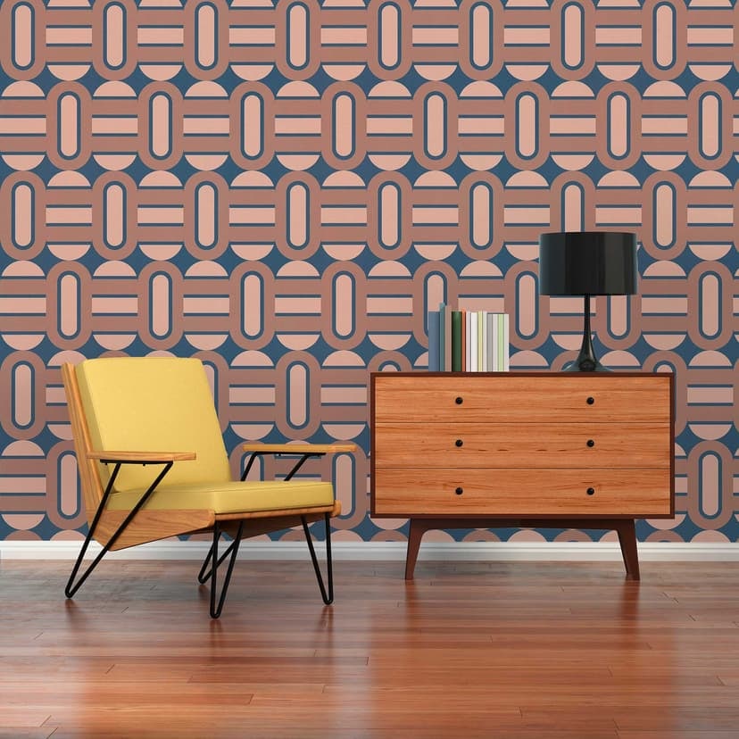 Blåbrun grafisk tapet - vintage non-woven tapet i retrolook - mönstrad tapet