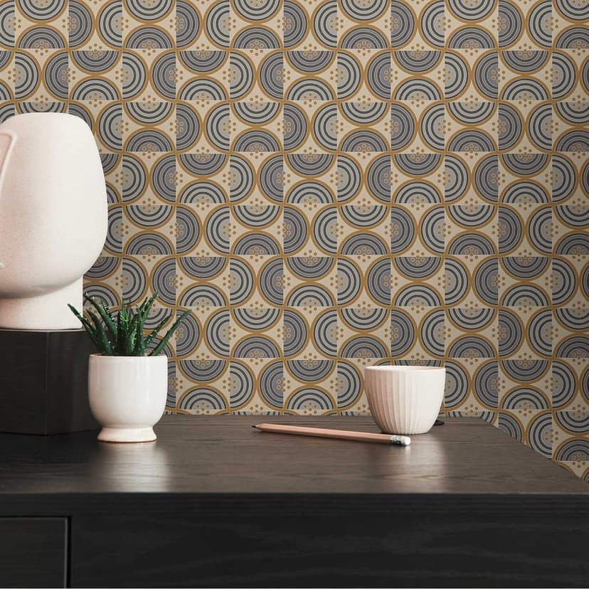 Tapet med våg- och linjemönster grå guld - grafisk non-woven tapet i retrolook