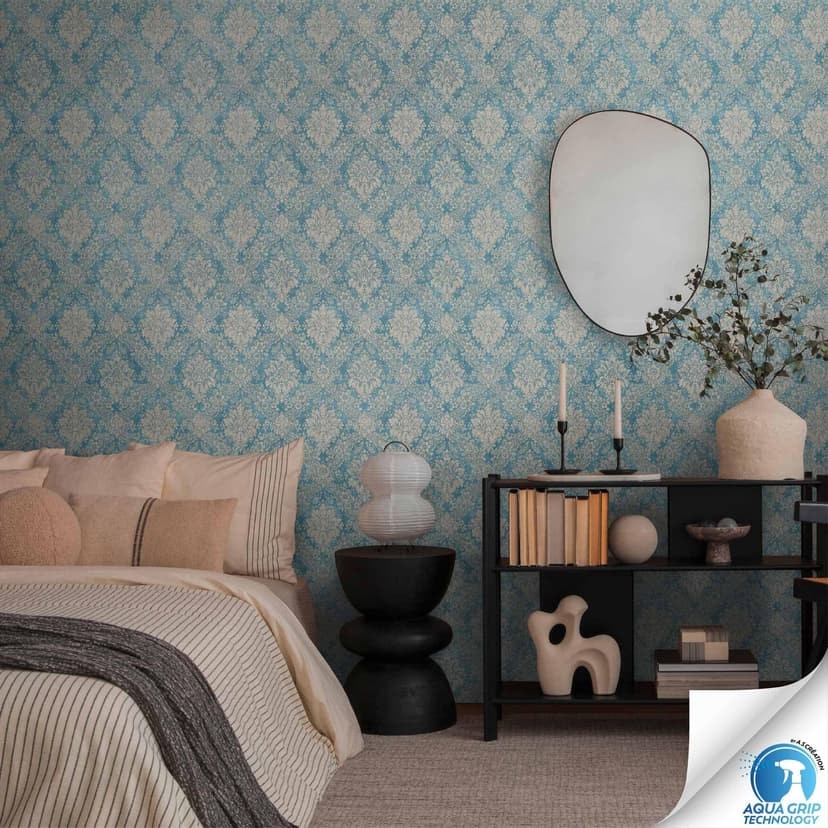 Ornamental tapet barock turkos beige - klassisk Icke-vävd tapet - tapetsering utan klister