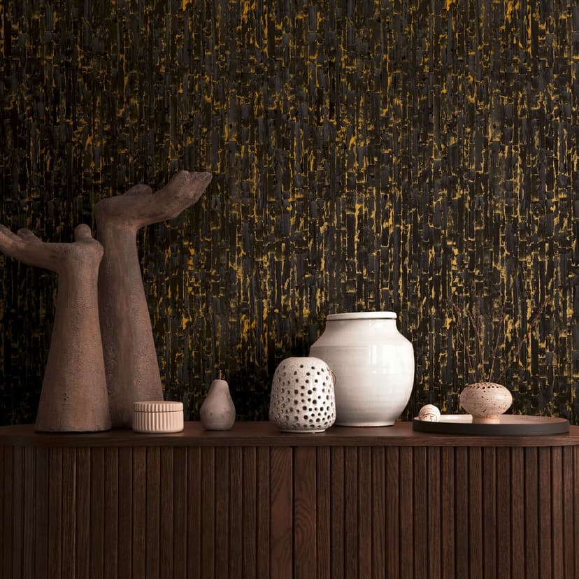 Svart guld texturerad Icke-vävd tapet med 3D-effekt - modern tapet