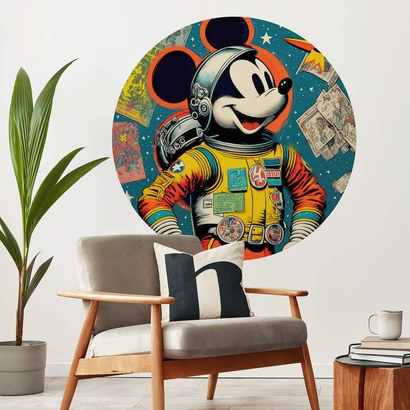 Wallsticker Treechild - Musse som astronaut i retrostil - Rund