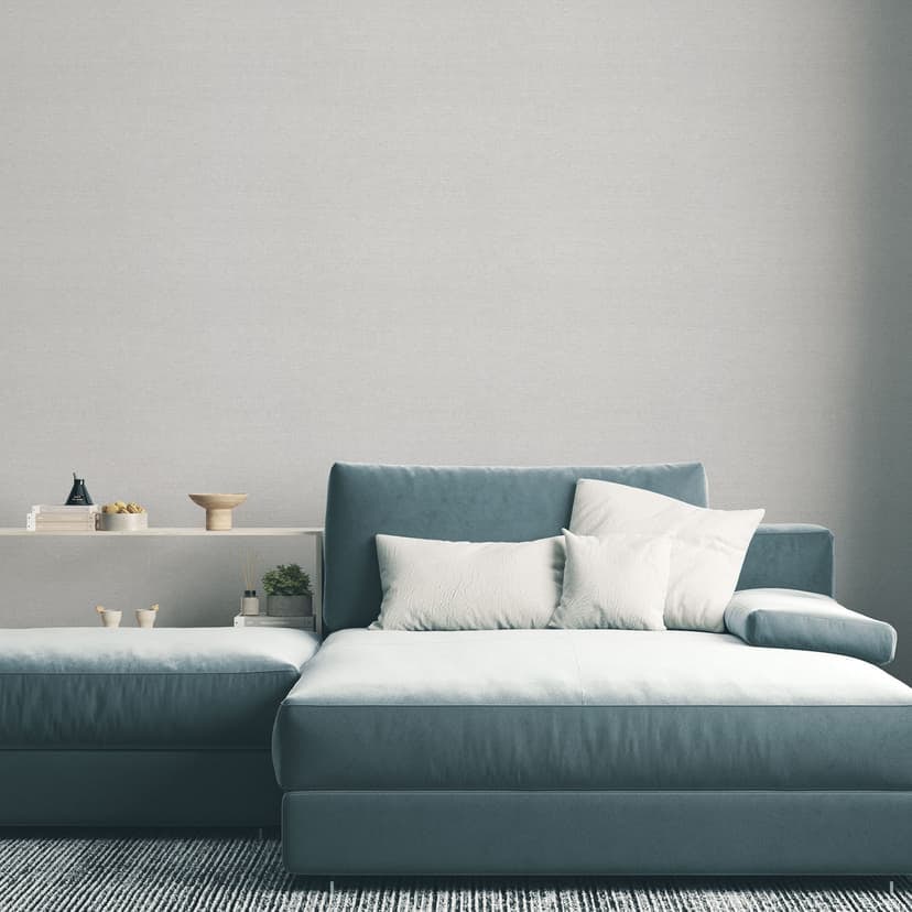 Non-woven tapet ljusgrå med fin linnestruktur, subtilt modern och elegant