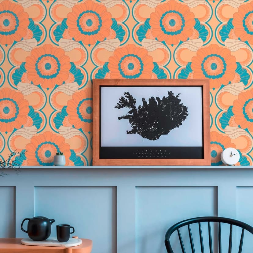 Non-woven tapet färgglad - blommig tapet i vintagestil - tapet med retromönster