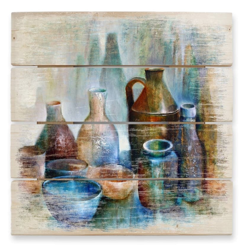 Schmucker Trätavla - Stilleben med blå skål - 40x41,5 cm