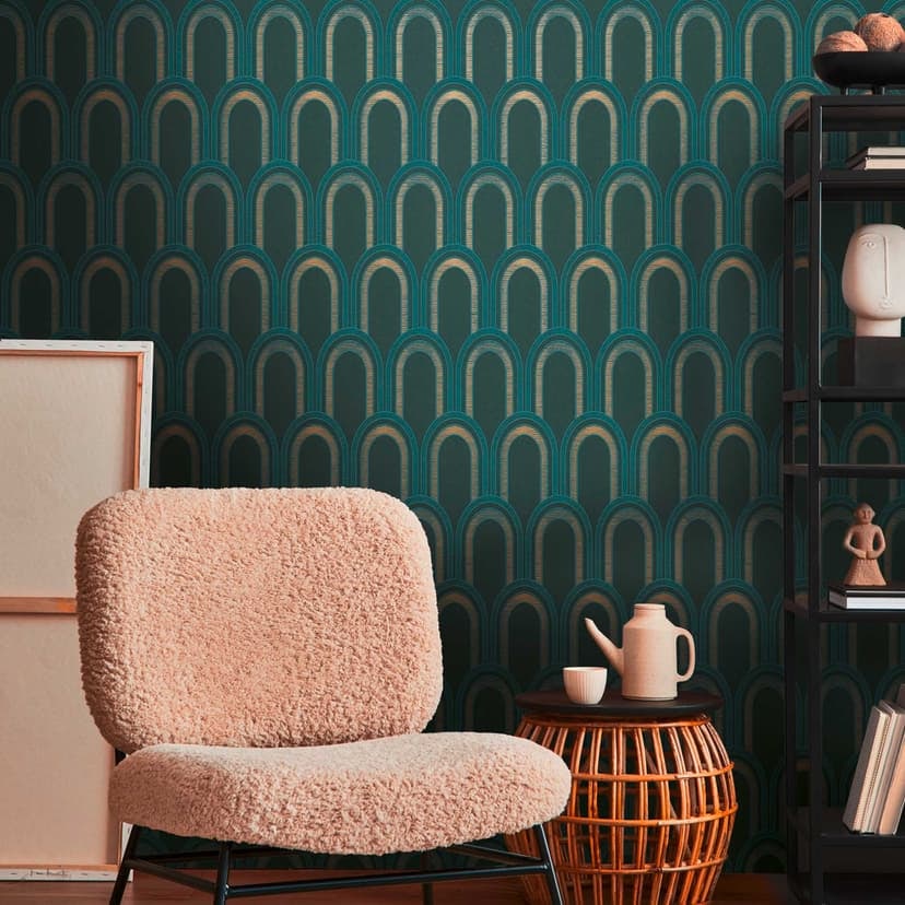 Mönster tapet med bågar art deco stil grönblå - grafisk tapet retro look