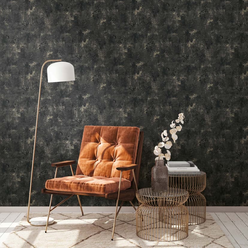 Tapet svart guld betong look vintage non-woven tapet betong gips look vardagsrum