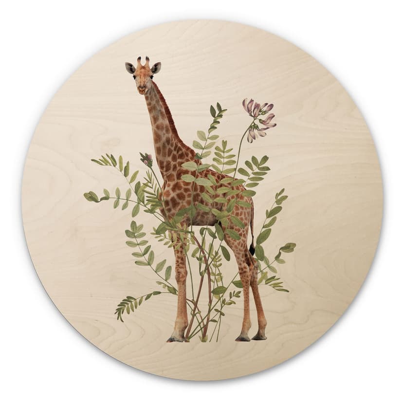 Trätavla Blommig Giraff - Frida Floral Studio - Rund