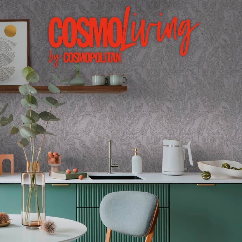 COSMOPOLITAN Icke-vävd tapet vardagsrum med löv mörkgrå - modern tapet