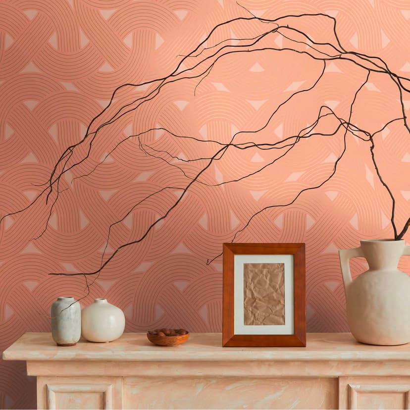 Non-woven tapet i art deco-stil orangebrun - grafisk tapet med linjemönster