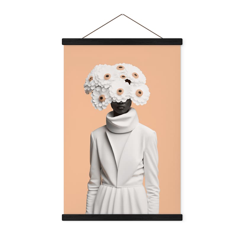 Textil poster Dam i vitt med blommor - Treechild