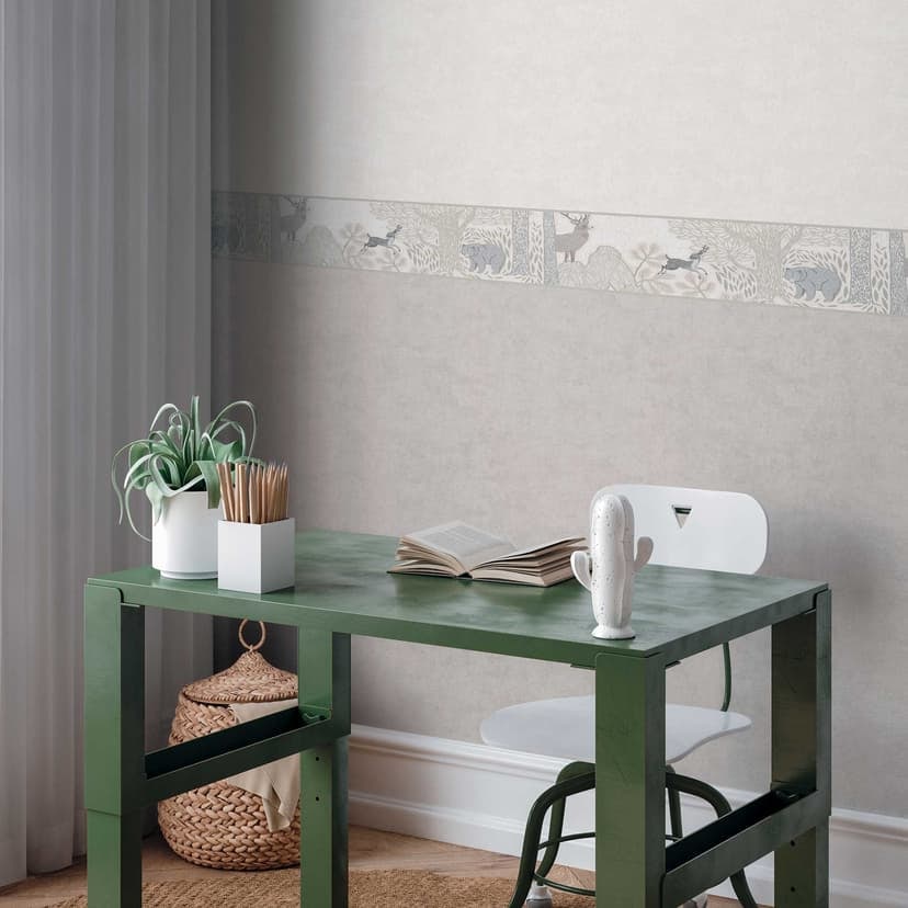 Bård skogsdjur i beige-rosa - bård med djurmotiv med björn & hjort