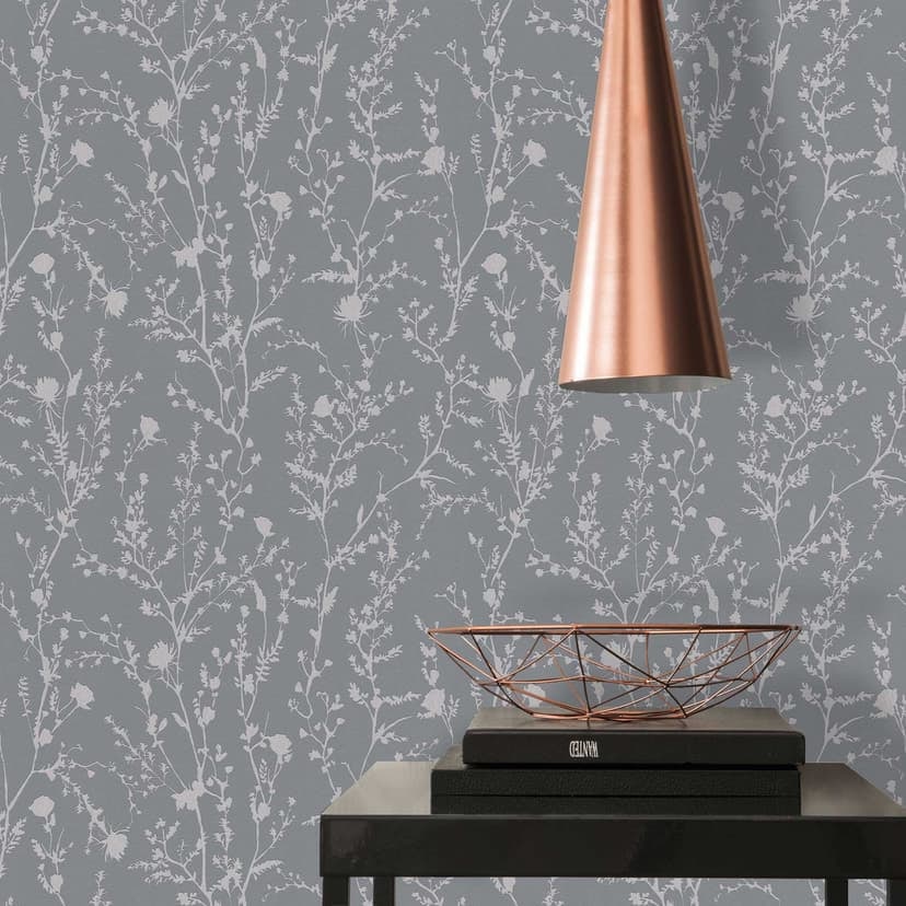 Mönster tapet grenar blommor silvergrå - blommor non-woven tapet blommig - blommig tapet
