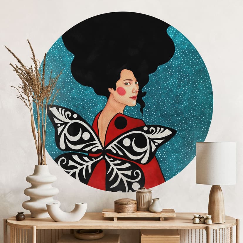 Wallsticker Kvinna med fjärilsvingar - Hülya - Rund