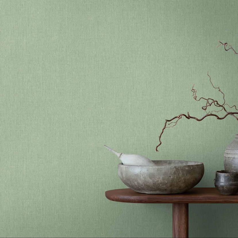 Non-woven tapet i delikat mintgrön med linnestruktur - Fräsch väggdesign för kök