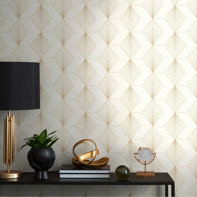 Geometrisk art deco tapet grädde guld - modern mönster tapet - Icke-vävd tapet