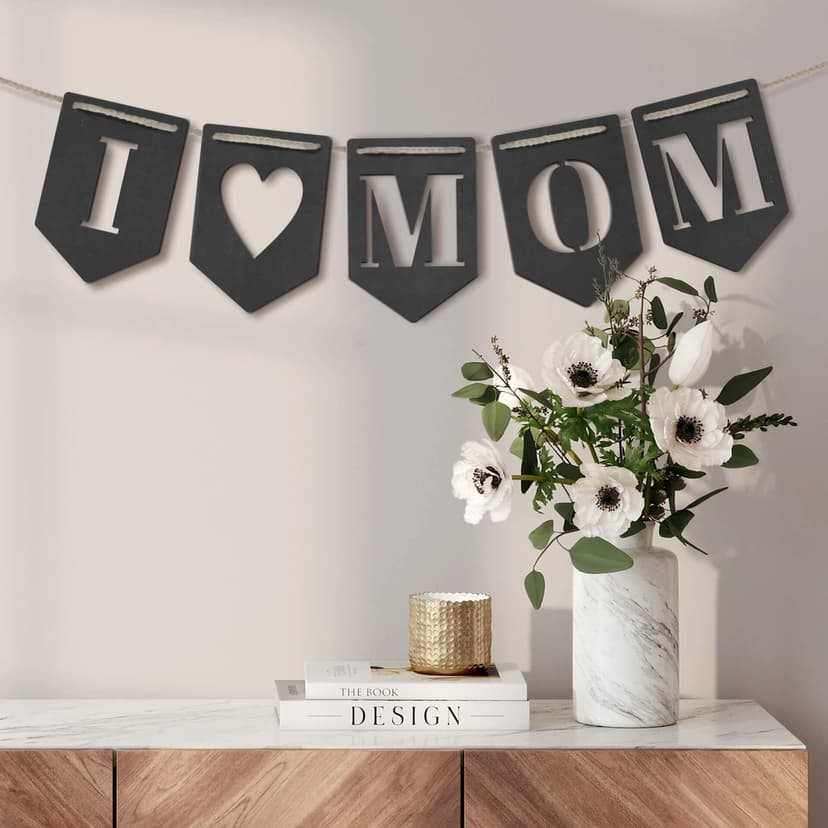 MDF - Väggdekorationer i trä - Vimpelkedja I Love Mum (set om 5) inkl. bomullsrep