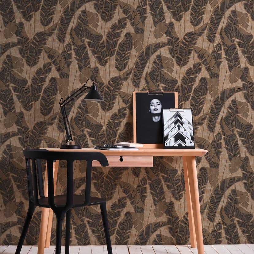 Blad tapet ljus glänsande beige svart - blommönster tapet växter
