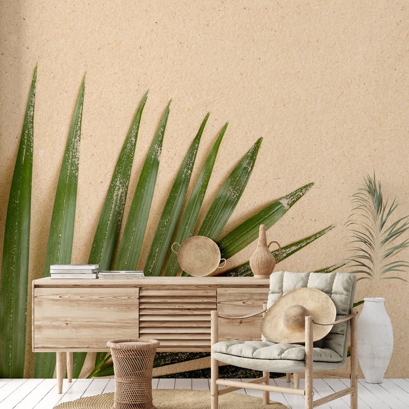 Fototapet med palmblad beige grön - 3,75 x 2,50 m - naturmotiv Icke-vävd tapet modern