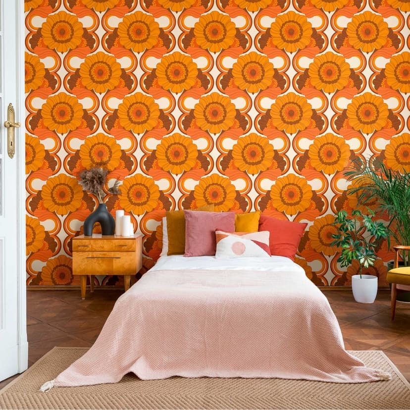 Non-woven tapet i retrostil - blommig tapet färgglad - tapet med vintagemönster