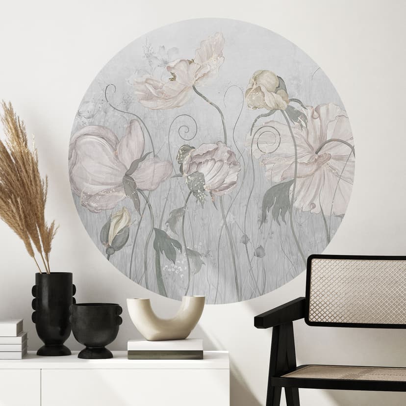Blommor i vintagestil Wallsticker i grått - Ms Tiff - Rund
