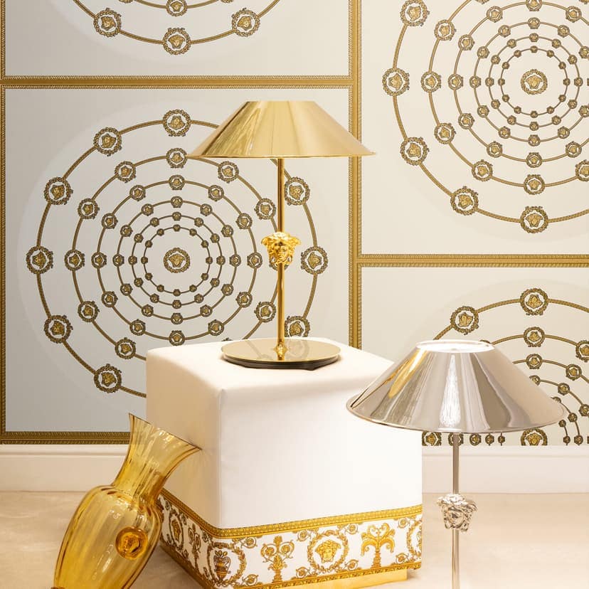 Versace Icke-vävd tapet I Love Baroque Medusa Circles White Gold lyxig