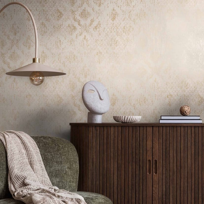 Dekorativ tapet i beige guld - Icke-vävd tapet med en blank struktur i vintageutseende