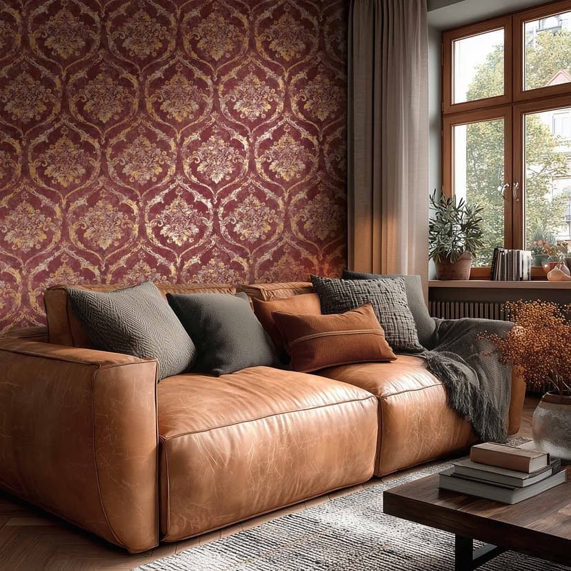 Icke-vävd tapet Davide Ornament Red Metallic - Maison Du Temps Neo-Klassik vardagsrum hall kök