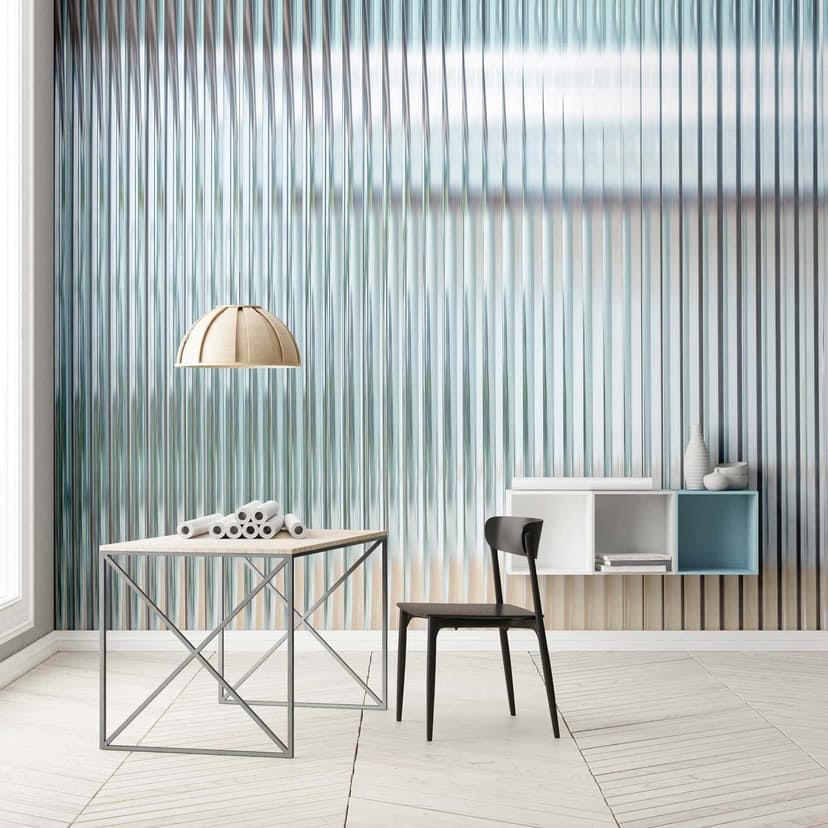 Fototapet med ränder och glansig effekt i coolt blått och beige - non-woven tapet