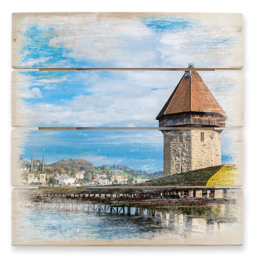Trätavla Träbro i Lucerne - 40x41,5 cm