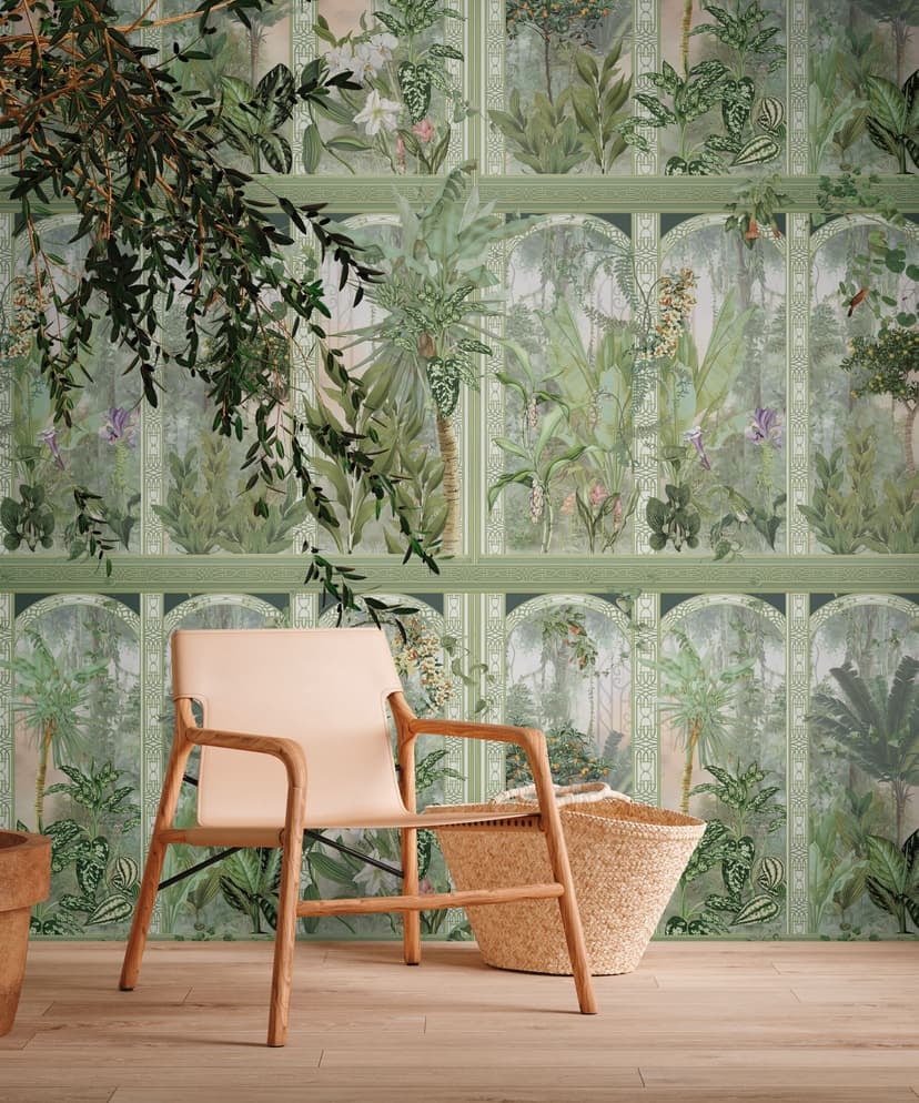 Djungelgrön brun - Fototapet botanisk Livingwalls - matt och slät