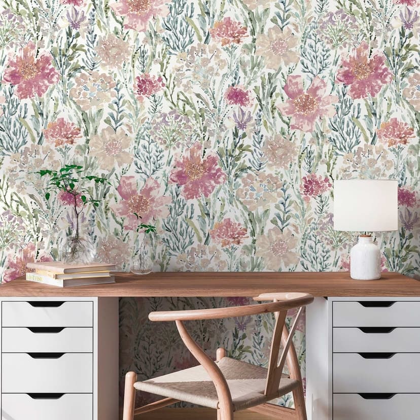 Blommig tapet akvarell pastellrosa - blommig non-woven tapet - romantisk