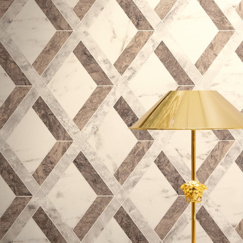 Versace Icke-vävd tapet Tarsia marmor look brun grå grädde