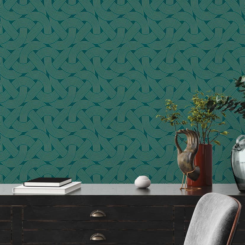 Non-woven tapet i art deco-stil blåguld - grafisk tapet med linjemönster